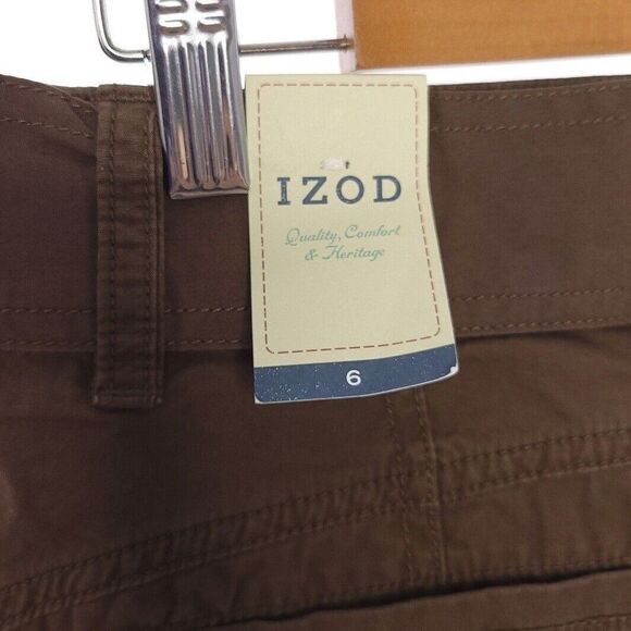 Izod Solid Brown Belted Cotton Capri Womens Size 6 - Picture 8 of 13